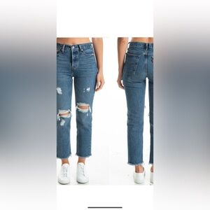 NWOT Levi's Wedgie Straight Button Fly Distressed Denim Jeans, Medium Indigo 24